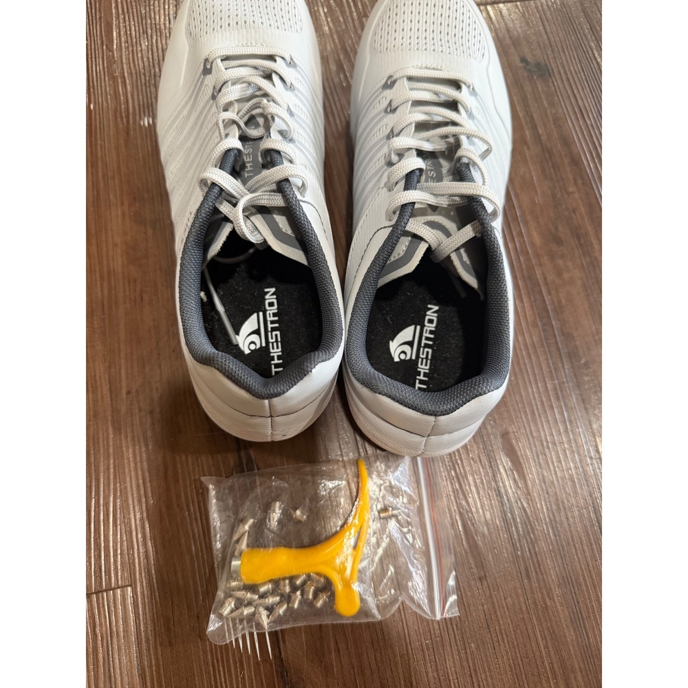 Thestron Track and Field Sprint Spikes White Grey Racing Cleats with Wrench Tool